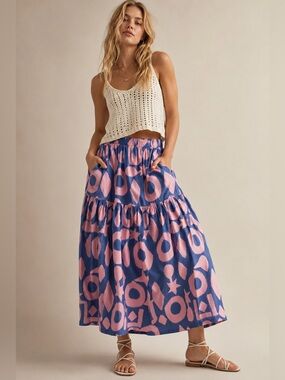 #170 CLOSEOUT FIRM 🌸New! Boho Cotton Tiered Midi Skirt